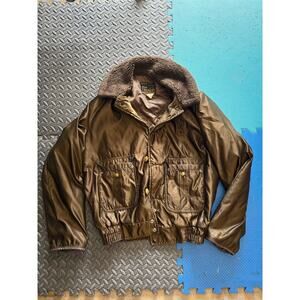Vintage Lawman brown jacket 70-80s S-M zip up fur collar polyester